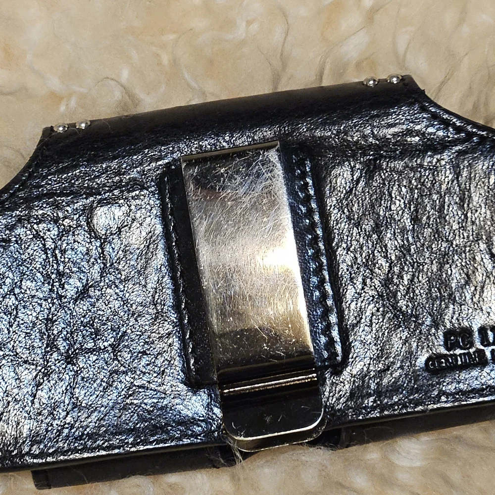 2000s Black Leather Phone Holster with Silver Star Concho
